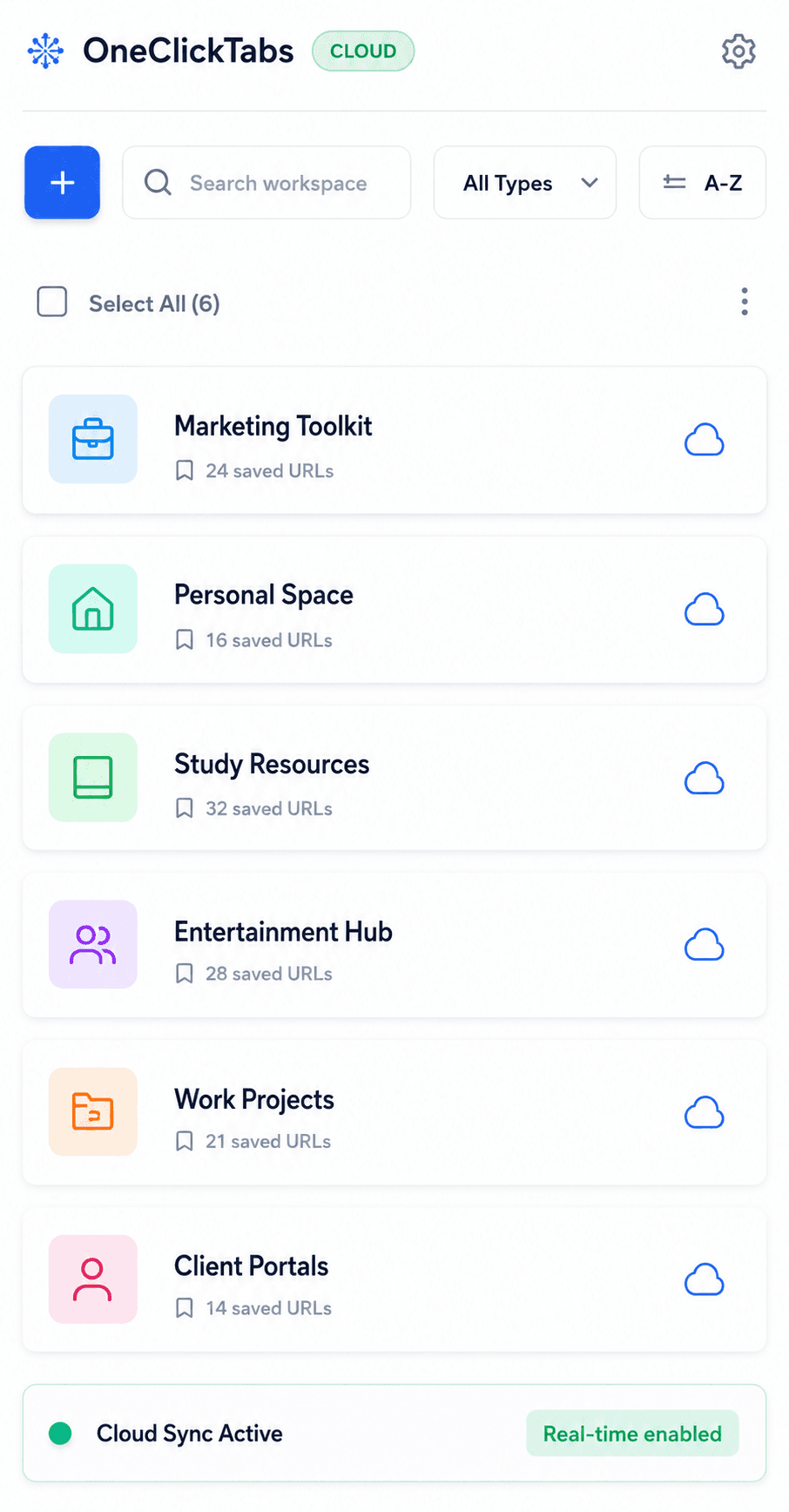 OneClickTabs Side Panel Dashboard